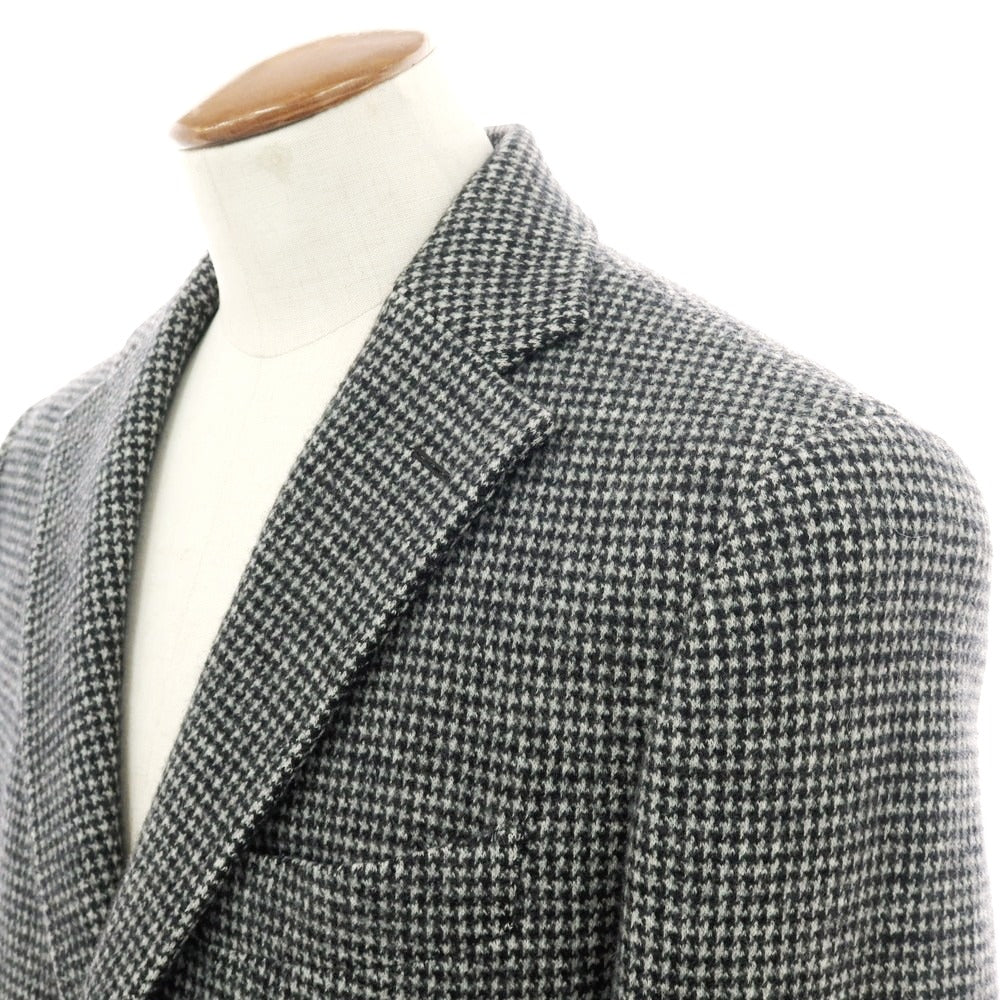 【中古】テツヤ カンダ TETSUYA KANDA dondi jersey ウールカシミヤ ハウンドトゥース柄 チェスターフィールドコート グレーxブラック【 48 】【 状態ランクA 】【 メンズ 】