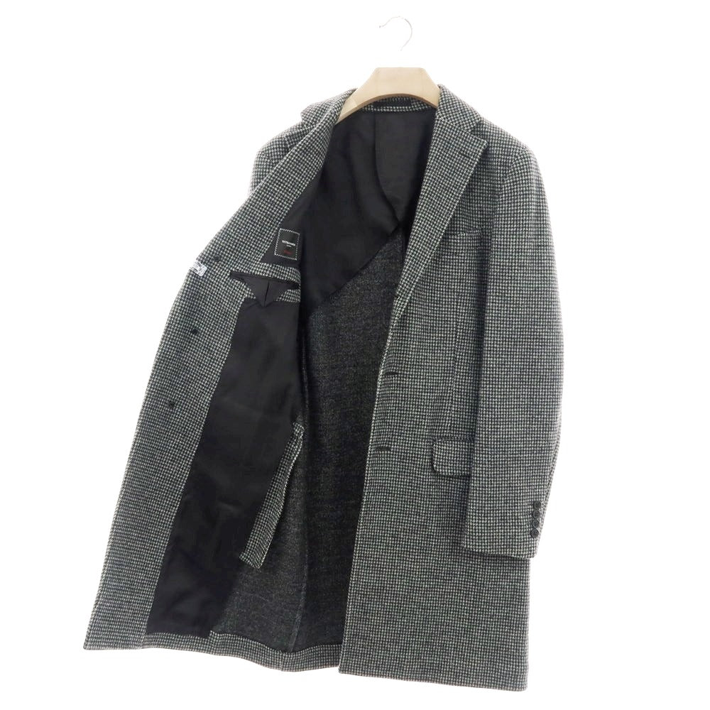 【中古】テツヤ カンダ TETSUYA KANDA dondi jersey ウールカシミヤ ハウンドトゥース柄 チェスターフィールドコート グレーxブラック【 48 】【 状態ランクA 】【 メンズ 】
