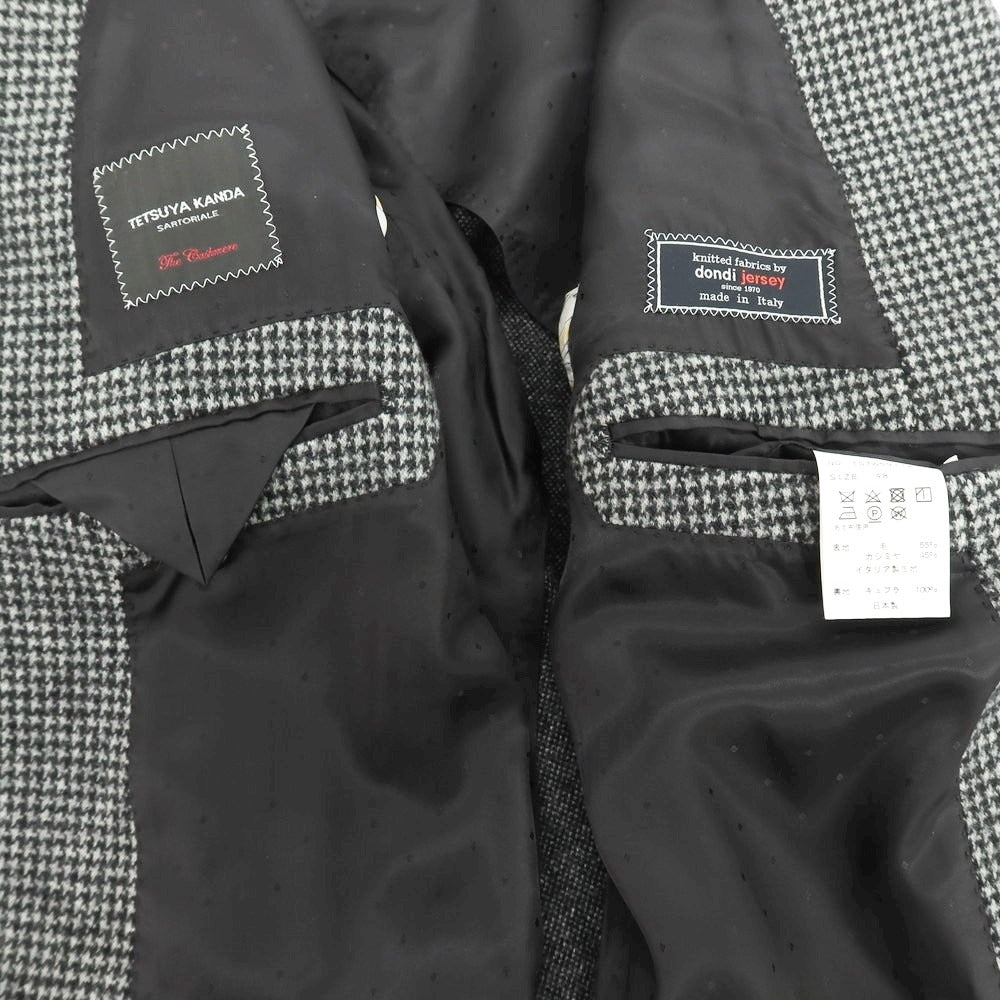 【中古】テツヤ カンダ TETSUYA KANDA dondi jersey ウールカシミヤ ハウンドトゥース柄 チェスターフィールドコート グレーxブラック【 48 】【 状態ランクA 】【 メンズ 】