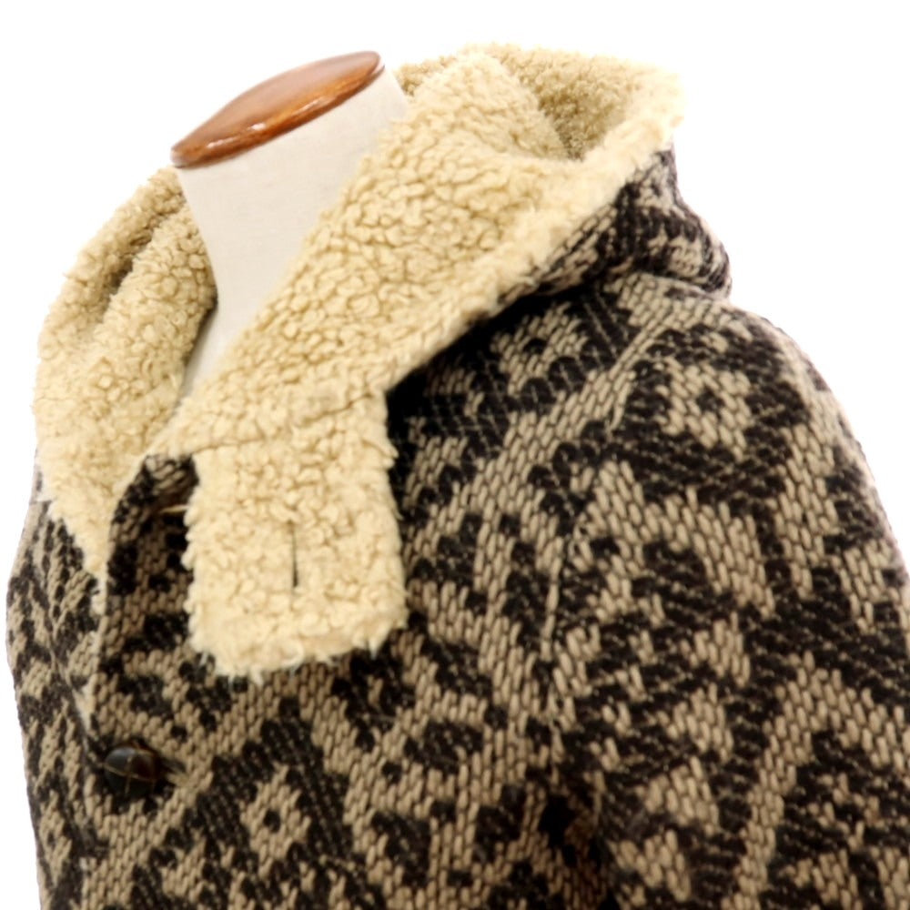 【中古】ヌール noue-rue ウール 裏ボア フーデッド ニットブルゾン ブラウンxベージュ【 46 】【 状態ランクC 】【 メンズ 】