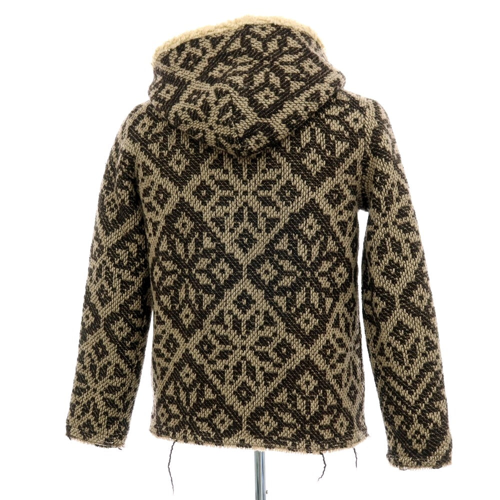 【中古】ヌール noue-rue ウール 裏ボア フーデッド ニットブルゾン ブラウンxベージュ【 46 】【 状態ランクC 】【 メンズ 】