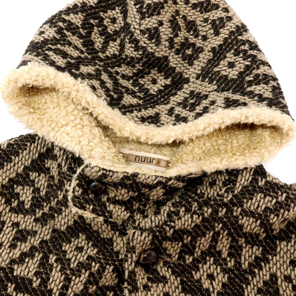 【中古】ヌール noue-rue ウール 裏ボア フーデッド ニットブルゾン ブラウンxベージュ【 46 】【 状態ランクC 】【 メンズ 】