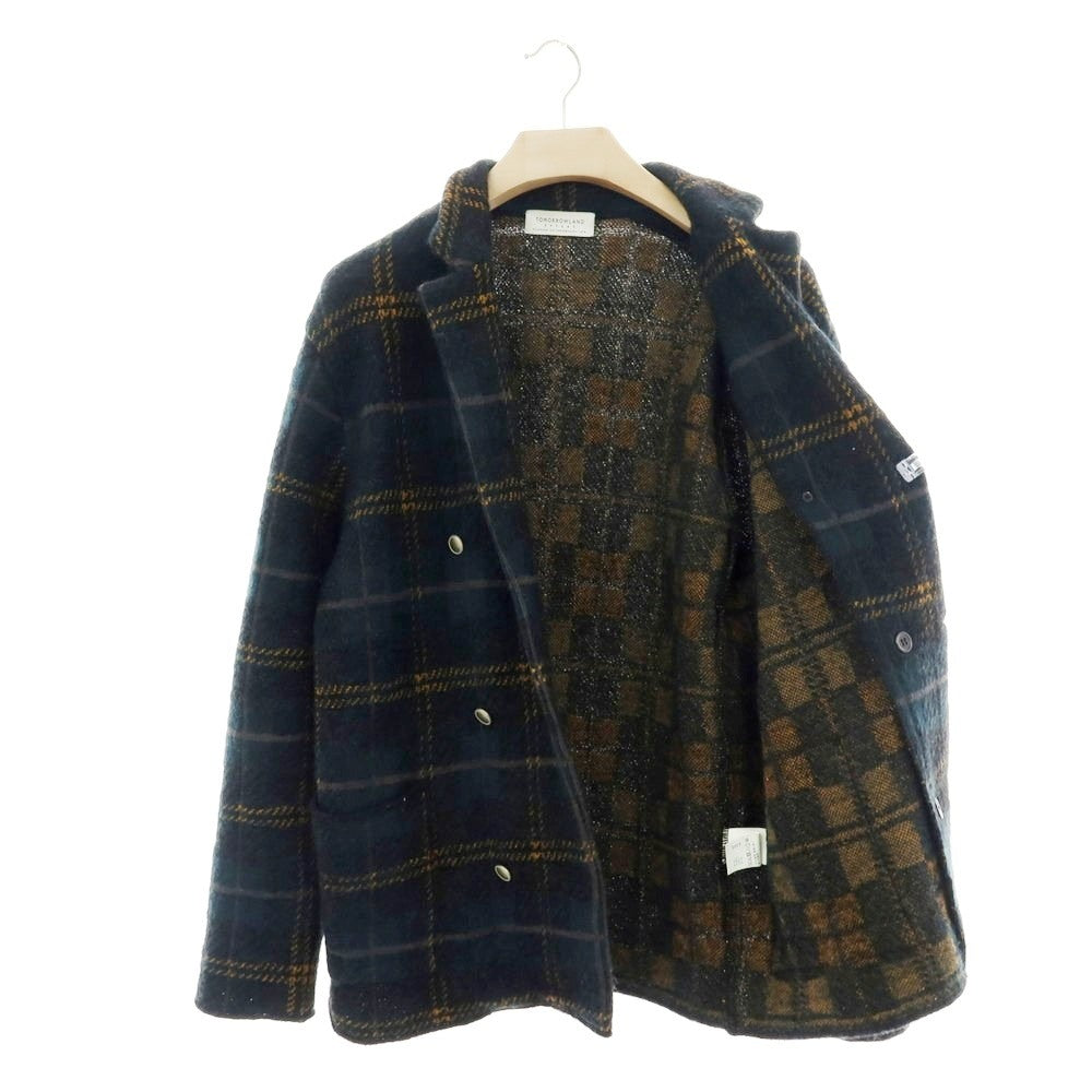 【中古】トゥモローランド TOMORROWLAND モヘヤナイロンコットンウール チェック ダブル6B ニットジャケット グリーンxブラック【 M 】【 状態ランクB 】【 メンズ 】