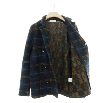 【中古】トゥモローランド TOMORROWLAND モヘヤナイロンコットンウール チェック ダブル6B ニットジャケット グリーンxブラック【 M 】【 状態ランクB 】【 メンズ 】