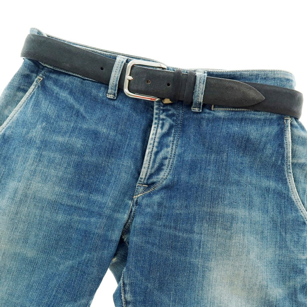 【中古】オルチアーニ ORCIANI スエード レザー ベルト グレイッシュネイビーxシルバー【 85 】【 状態ランクC 】【 メンズ 】