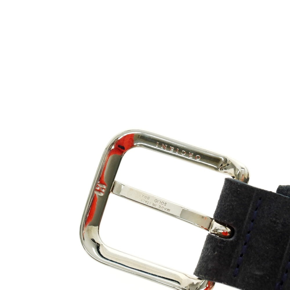 【中古】オルチアーニ ORCIANI スエード レザー ベルト グレイッシュネイビーxシルバー【 85 】【 状態ランクC 】【 メンズ 】