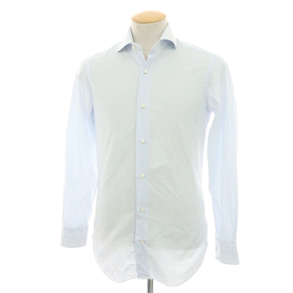 【中古】バルバ BARBA コットン ストライプ ワイドカラー ドレスシャツ ホワイトxブルー【 37 】【 状態ランクC 】【 メンズ 】