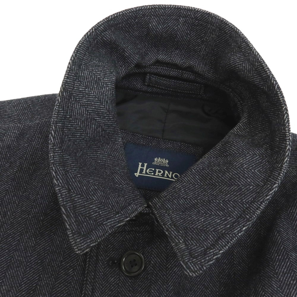 【中古】ヘルノ Herno ウールコットン ステンカラーコート ブラックxグレー【 サイズ46 】【 状態ランクC 】【 メンズ 】 [APD]