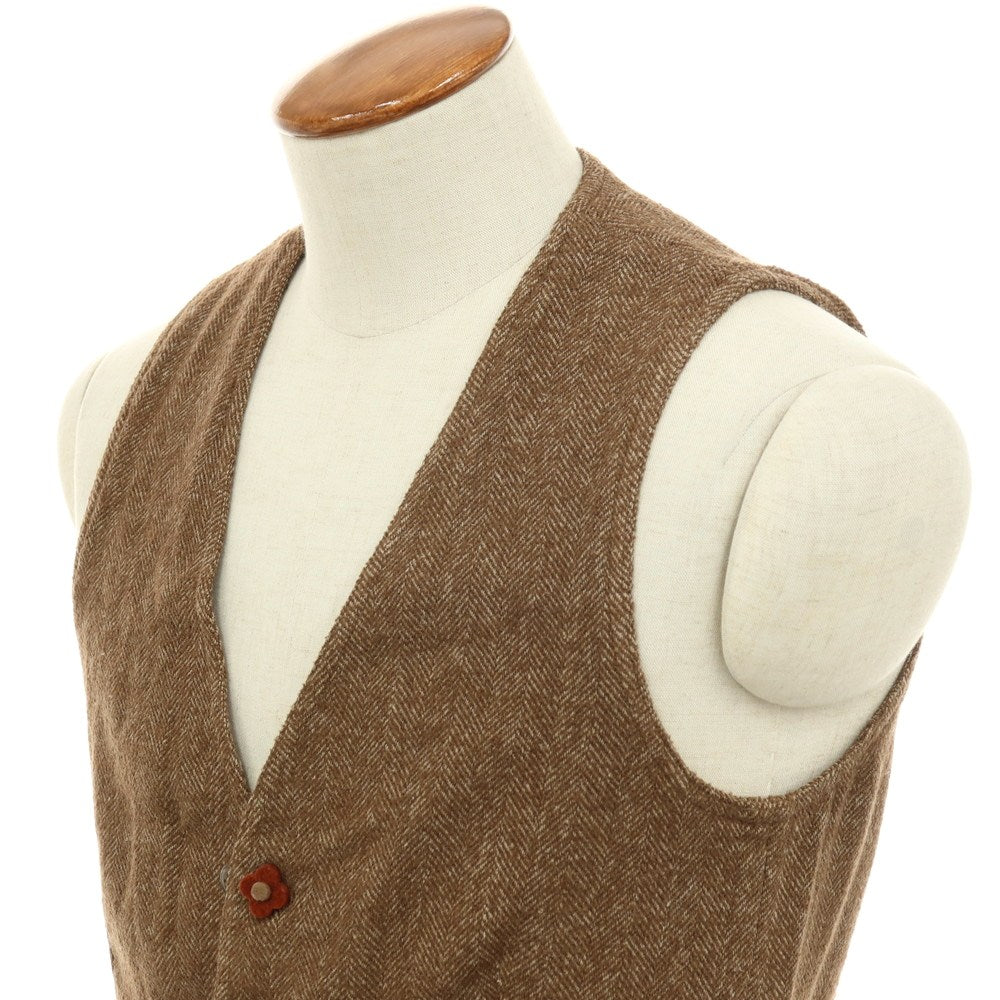 【中古】ラルディーニ LARDINI ウールリネンナイロンカシミヤ ヘリンボーン カジュアル系ジレ ベスト ブラウン【サイズ48】【 状態ランクB 】【 メンズ 】