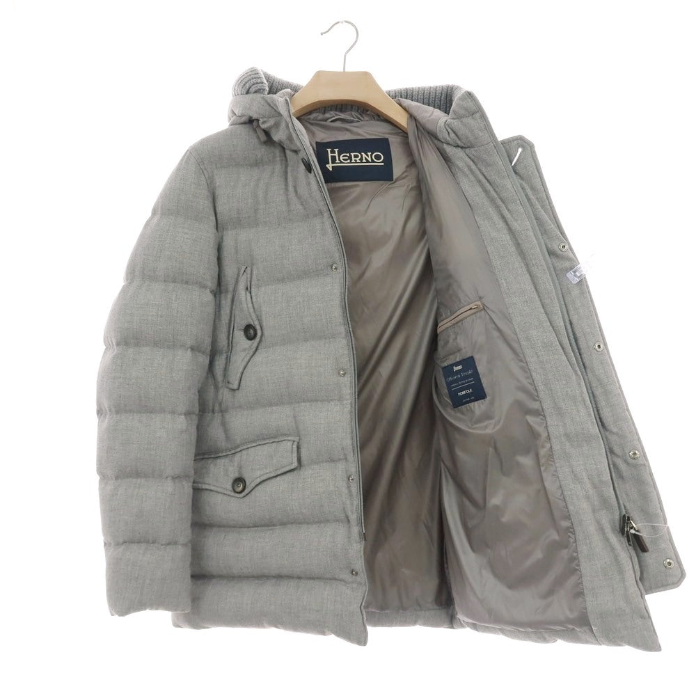 【中古】ヘルノ Herno レーヨンウール フーデッド ダウンジャケット グレー【 50 】【 状態ランクB 】【 メンズ 】
