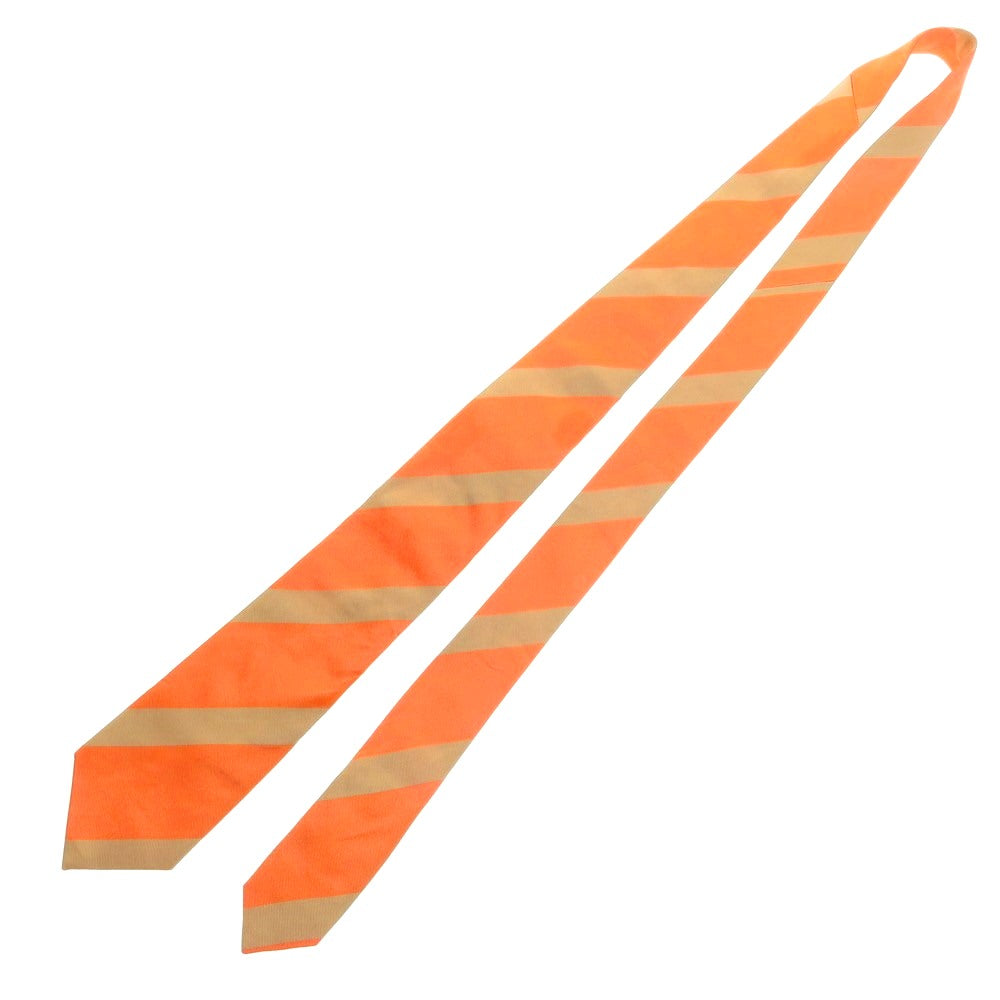 【中古】【未使用】トゥモローランド TOMORROWLAND シルク ストライプ柄ネクタイ オレンジxベージュ【 状態ランクS 】【 メンズ 】