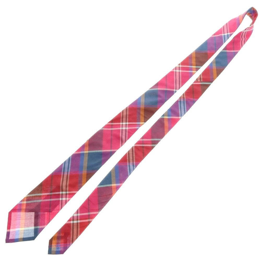 【中古】【未使用】エディフィス EDIFICE コットンシルク チェック柄ネクタイ ピンクxマルチカラー【 状態ランクS 】【 メンズ 】