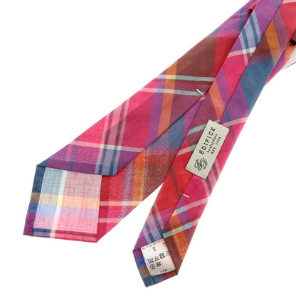 【中古】【未使用】エディフィス EDIFICE コットンシルク チェック柄ネクタイ ピンクxマルチカラー【 状態ランクS 】【 メンズ 】