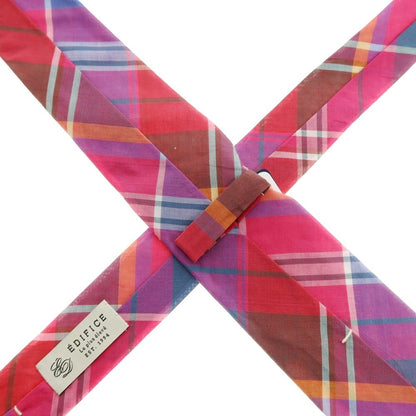 【中古】【未使用】エディフィス EDIFICE コットンシルク チェック柄ネクタイ ピンクxマルチカラー【 状態ランクS 】【 メンズ 】