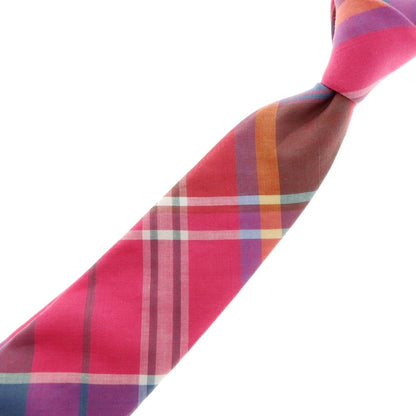 【中古】【未使用】エディフィス EDIFICE コットンシルク チェック柄ネクタイ ピンクxマルチカラー【 状態ランクS 】【 メンズ 】