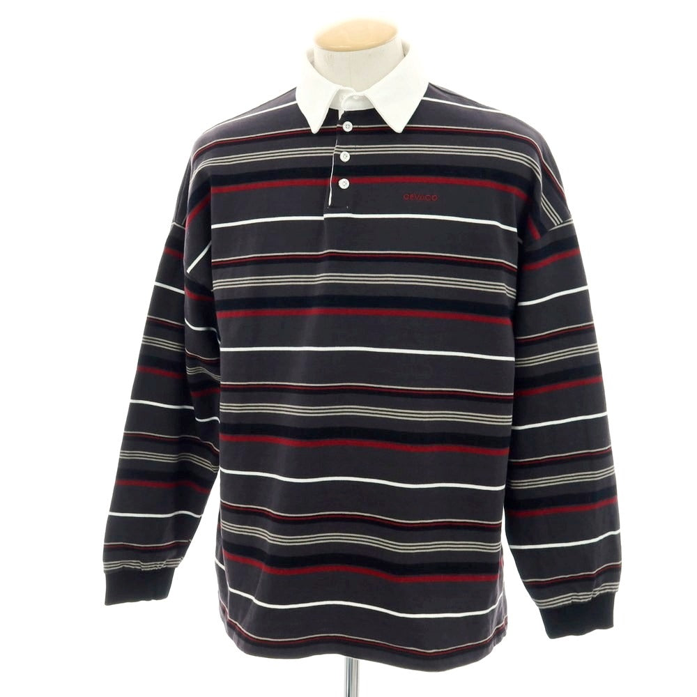 【中古】ゲバコ GEVACO コットン ボーダー 長袖ポロシャツ グレーxレッド【 42 】【 状態ランクB 】【 メンズ 】