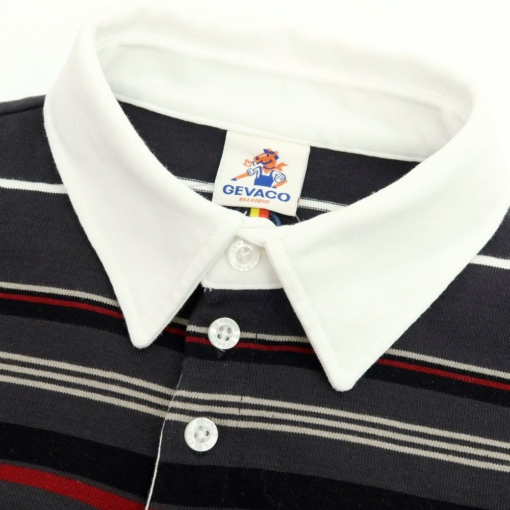 【中古】ゲバコ GEVACO コットン ボーダー 長袖ポロシャツ グレーxレッド【サイズ42】【 状態ランクB 】【 メンズ 】[CPD]
