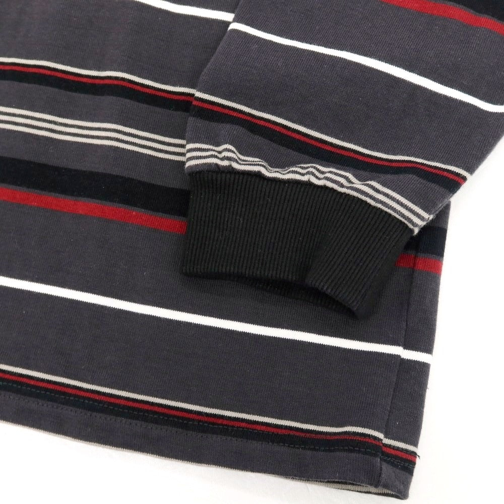 【中古】ゲバコ GEVACO コットン ボーダー 長袖ポロシャツ グレーxレッド【 42 】【 状態ランクB 】【 メンズ 】