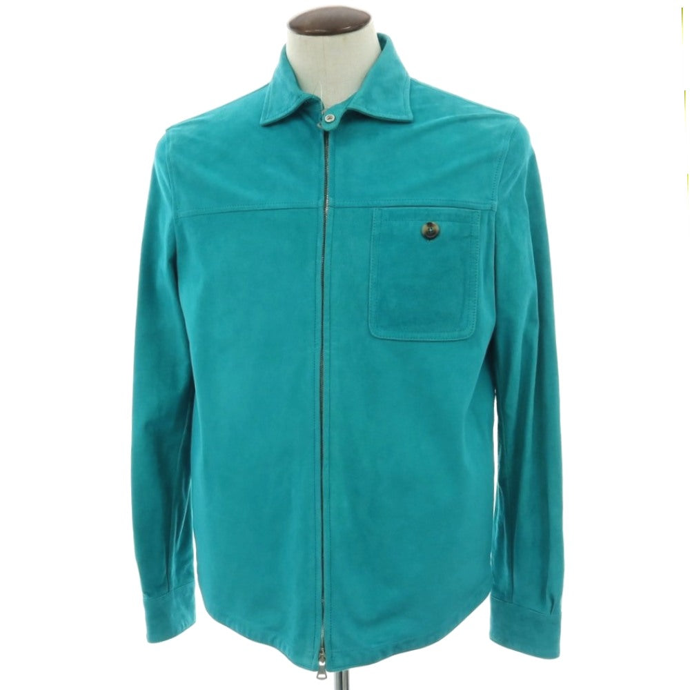 【中古】サンニーノ SANNINO スエード ダブルジップ レザーブルゾン ターコイズ【 50（紙タグ参照） 】【 状態ランクC 】【 メンズ 】