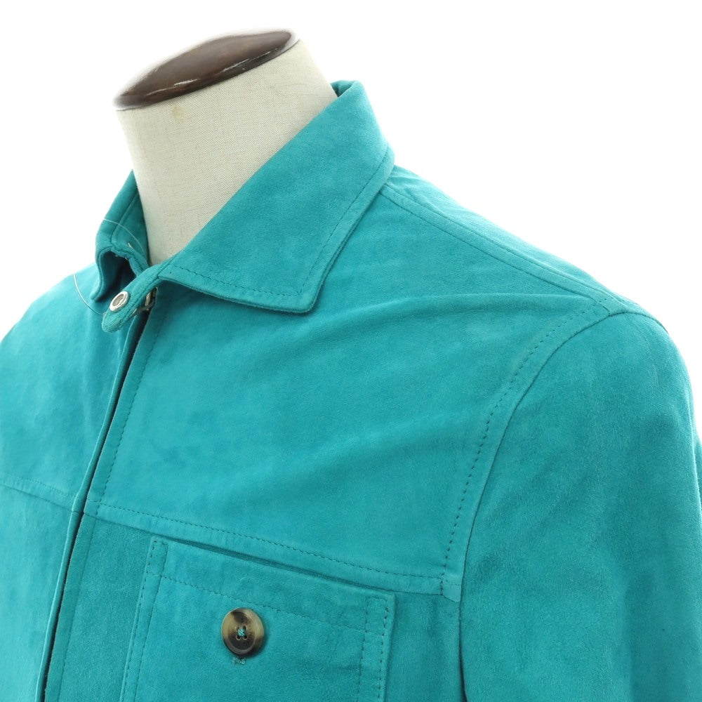 【中古】サンニーノ SANNINO スエード ダブルジップ レザーブルゾン ターコイズ【 50（紙タグ参照） 】【 状態ランクC 】【 メンズ 】