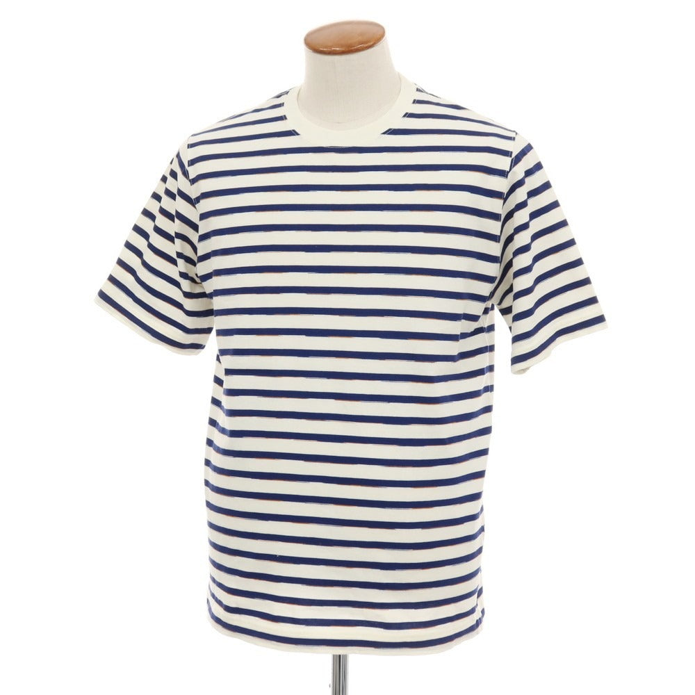 【中古】シップス SHIPS コットンレーヨン ボーダー クルーネック 半袖Ｔシャツ ホワイトxネイビー【サイズM】【 状態ランクB 】【 メンズ 】