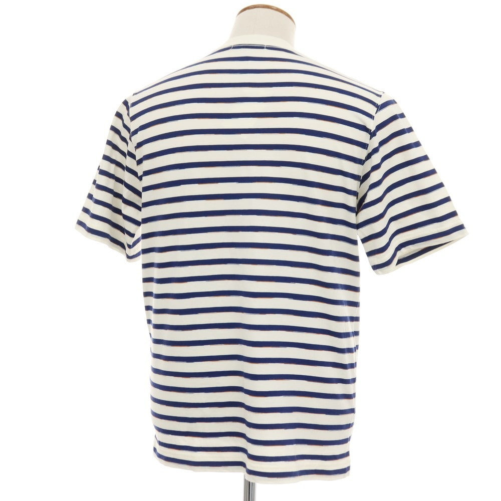 【中古】シップス SHIPS コットンレーヨン ボーダー クルーネック 半袖Ｔシャツ ホワイトxネイビー【サイズM】【 状態ランクB 】【 メンズ 】
