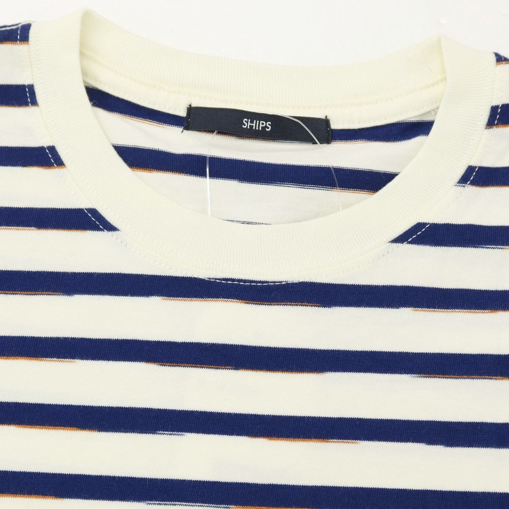 【中古】シップス SHIPS コットンレーヨン ボーダー クルーネック 半袖Ｔシャツ ホワイトxネイビー【 M 】【 状態ランクB 】【 メンズ 】[APD]