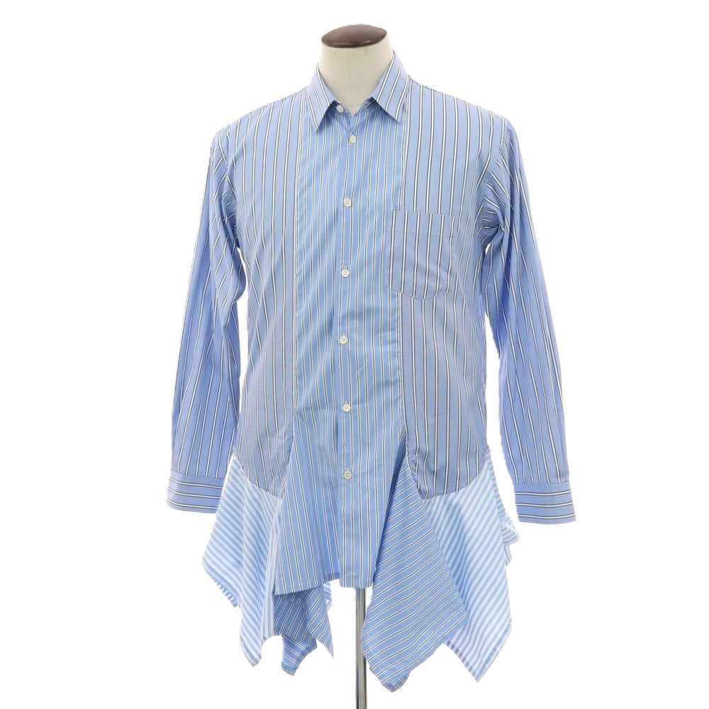 【中古】コムデギャルソンシャツ COMME des GARCONS SHIRT 2023年春夏 コットン ストライプ レギュラーカラー カジュアルシャツ ブルーxホワイト【サイズL】【 状態ランクC 】【 メンズ 】