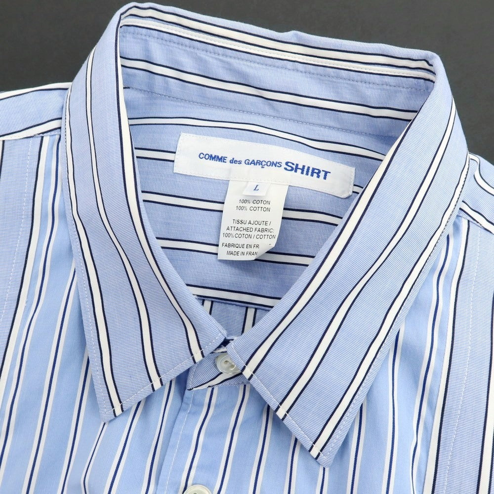 【中古】コムデギャルソンシャツ COMME des GARCONS SHIRT 2023年春夏 コットン ストライプ レギュラーカラー カジュアルシャツ ブルーxホワイト【サイズL】【 状態ランクC 】【 メンズ 】