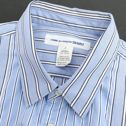 【中古】コムデギャルソンシャツ COMME des GARCONS SHIRT 2023年春夏 コットン ストライプ レギュラーカラー カジュアルシャツ ブルーxホワイト【サイズL】【 状態ランクC 】【 メンズ 】
