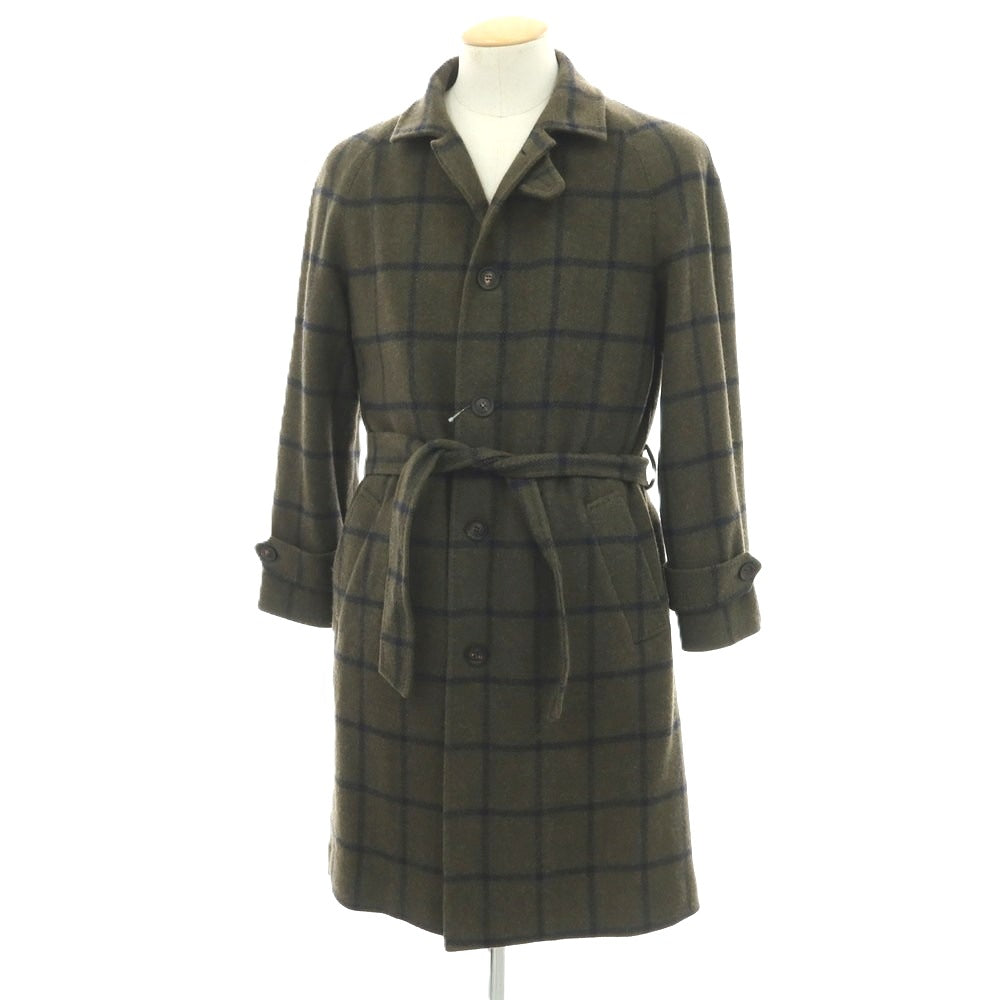 【中古】スティレ ラティーノ STILE LATINO ウール ウィンドウペーンチェック ステンカラーコート オリーブグリーンxネイビー【 44 】【 状態ランクB 】【 メンズ 】