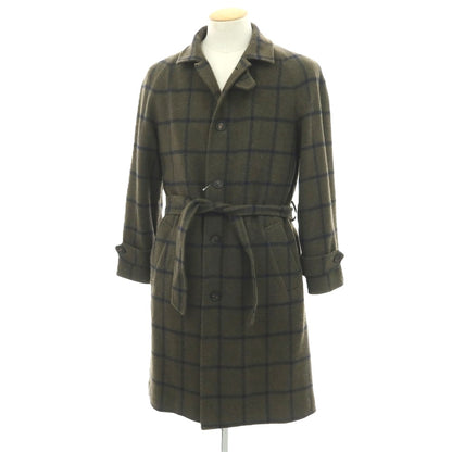【中古】スティレ ラティーノ STILE LATINO ウール ウィンドウペーンチェック ステンカラーコート オリーブグリーンxネイビー【 44 】【 状態ランクB 】【 メンズ 】