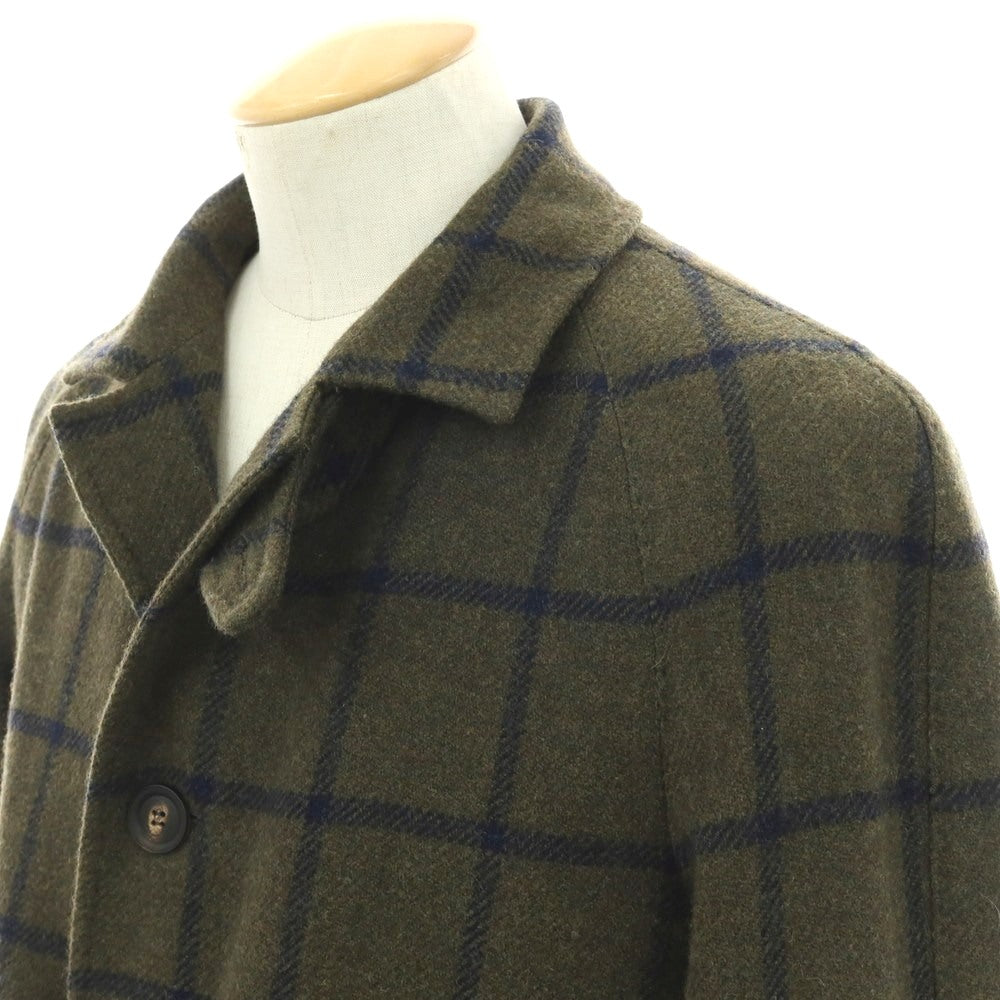 【中古】スティレ ラティーノ STILE LATINO ウール ウィンドウペーンチェック ステンカラーコート オリーブグリーンxネイビー【 44 】【 状態ランクB 】【 メンズ 】