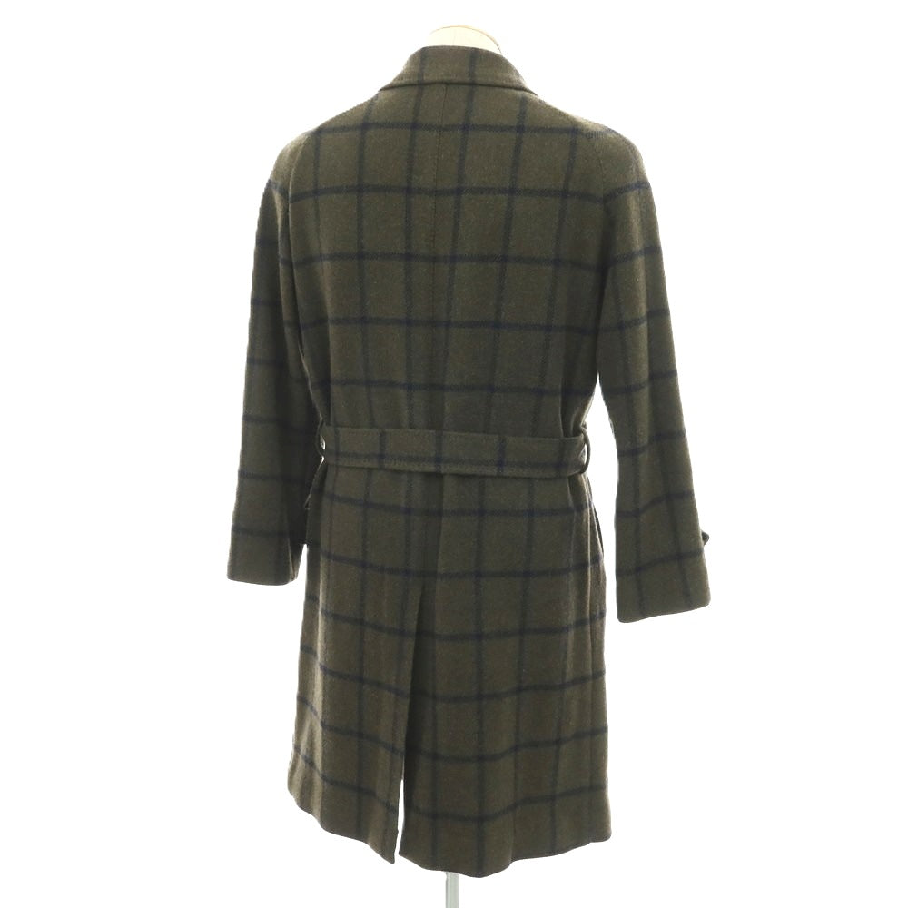 【中古】スティレ ラティーノ STILE LATINO ウール ウィンドウペーンチェック ステンカラーコート オリーブグリーンxネイビー【 44 】【 状態ランクB 】【 メンズ 】
