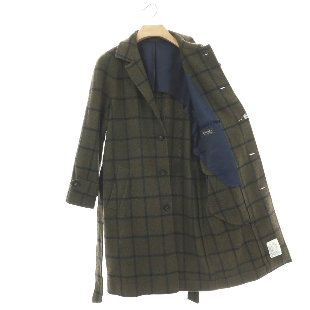 【中古】スティレ ラティーノ STILE LATINO ウール ウィンドウペーンチェック ステンカラーコート オリーブグリーンxネイビー【 44 】【 状態ランクB 】【 メンズ 】