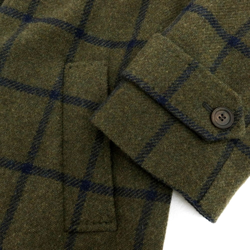 【中古】スティレ ラティーノ STILE LATINO ウール ウィンドウペーンチェック ステンカラーコート オリーブグリーンxネイビー【 44 】【 状態ランクB 】【 メンズ 】