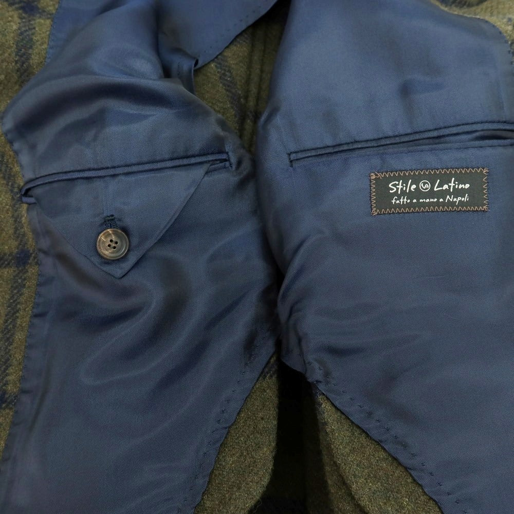 【中古】スティレ ラティーノ STILE LATINO ウール ウィンドウペーンチェック ステンカラーコート オリーブグリーンxネイビー【 44 】【 状態ランクB 】【 メンズ 】