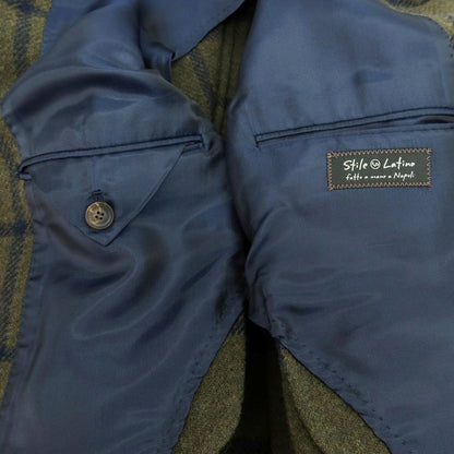 【中古】スティレ ラティーノ STILE LATINO ウール ウィンドウペーンチェック ステンカラーコート オリーブグリーンxネイビー【 44 】【 状態ランクB 】【 メンズ 】