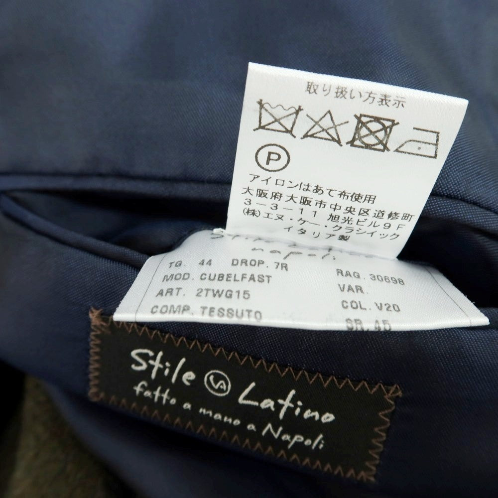 【中古】スティレ ラティーノ STILE LATINO ウール ウィンドウペーンチェック ステンカラーコート オリーブグリーンxネイビー【 44 】【 状態ランクB 】【 メンズ 】