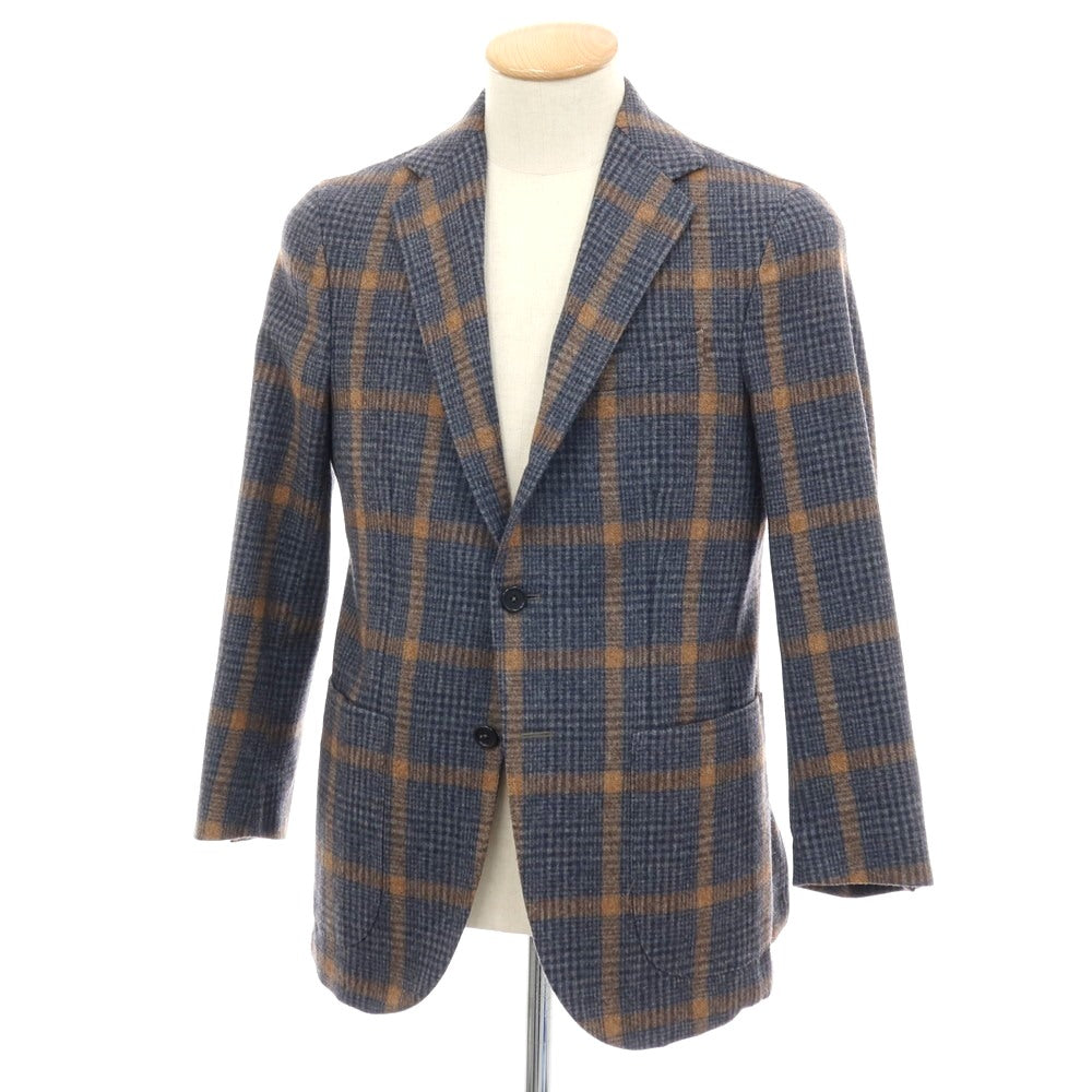 【中古】デペトリロ DE PETRILLO ウール チェック 3B テーラードジャケット ネイビーxグレー【サイズ44】【 状態ランクB 】【 メンズ 】[BPD]