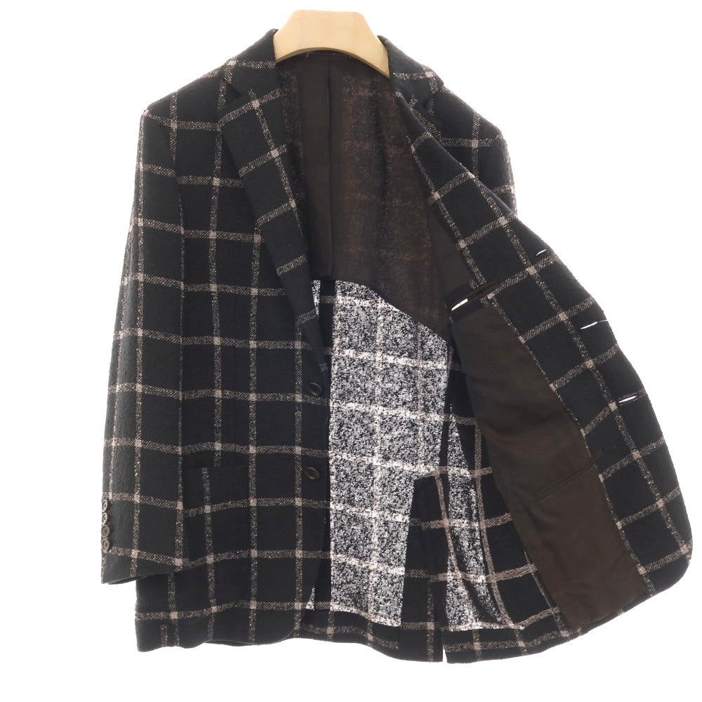 【中古】デペトリロ DE PETRILLO リネンナイロン チェック 3B テーラードジャケット ブラック【 44 Drop 8 】【 状態ランクB 】【 メンズ 】[APD]