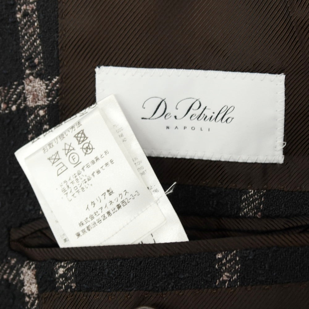 【中古】デペトリロ DE PETRILLO リネンナイロン チェック 3B テーラードジャケット ブラック【 44 Drop 8 】【 状態ランクB 】【 メンズ 】[APD]