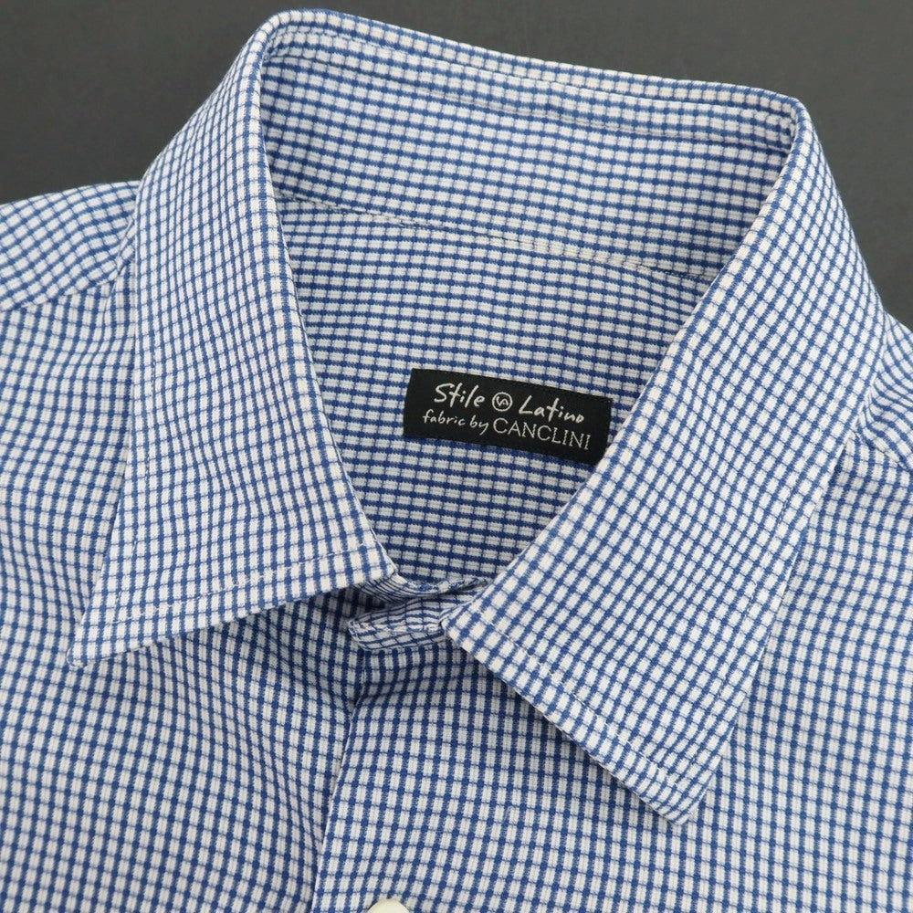 【中古】スティレ ラティーノ STILE LATINO コットン チェック レギュラーカラー ドレスシャツ ホワイトxネイビー【 サイズ39 】【 状態ランクC 】【 メンズ 】 [APD]