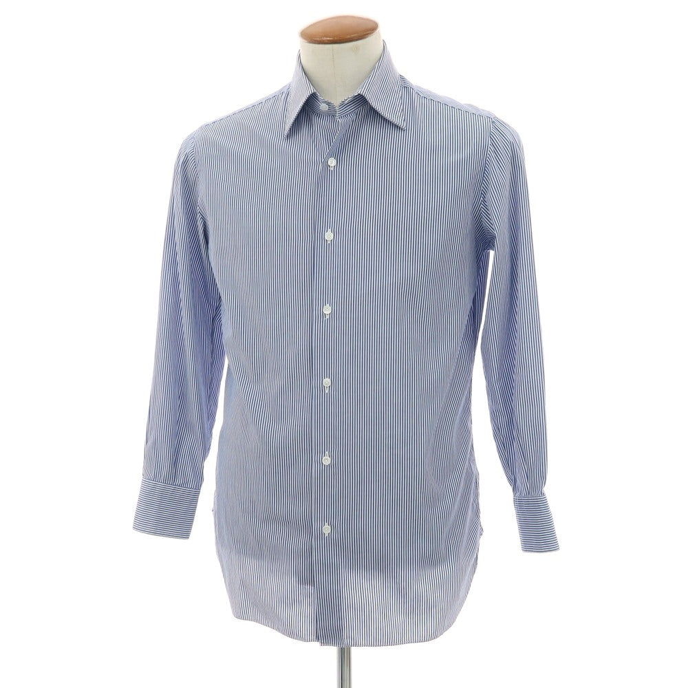 【中古】スティレ ラティーノ STILE LATINO コットン ストライプ レギュラーカラー ドレスシャツ ホワイトxネイビー【 サイズ39 】【 状態ランクB 】【 メンズ 】 [APD]