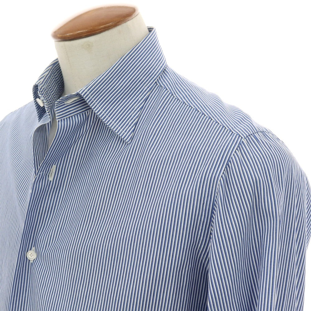 【中古】スティレ ラティーノ STILE LATINO コットン ストライプ レギュラーカラー ドレスシャツ ホワイトxネイビー【 サイズ39 】【 状態ランクB 】【 メンズ 】 [APD]