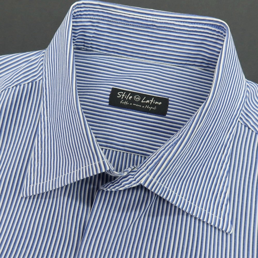 【中古】スティレ ラティーノ STILE LATINO コットン ストライプ レギュラーカラー ドレスシャツ ホワイトxネイビー【 サイズ39 】【 状態ランクB 】【 メンズ 】 [APD]