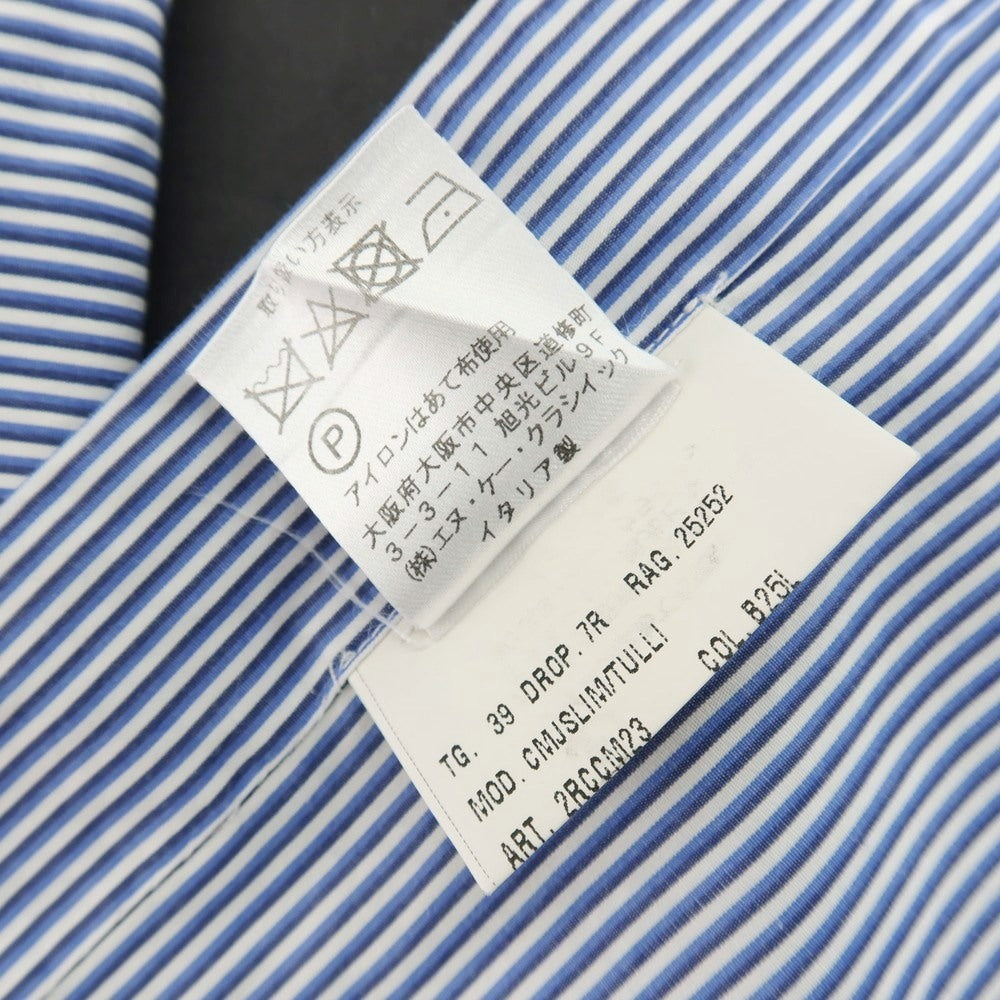 【中古】スティレ ラティーノ STILE LATINO コットン ストライプ レギュラーカラー ドレスシャツ ホワイトxネイビー【 サイズ39 】【 状態ランクB 】【 メンズ 】 [APD]
