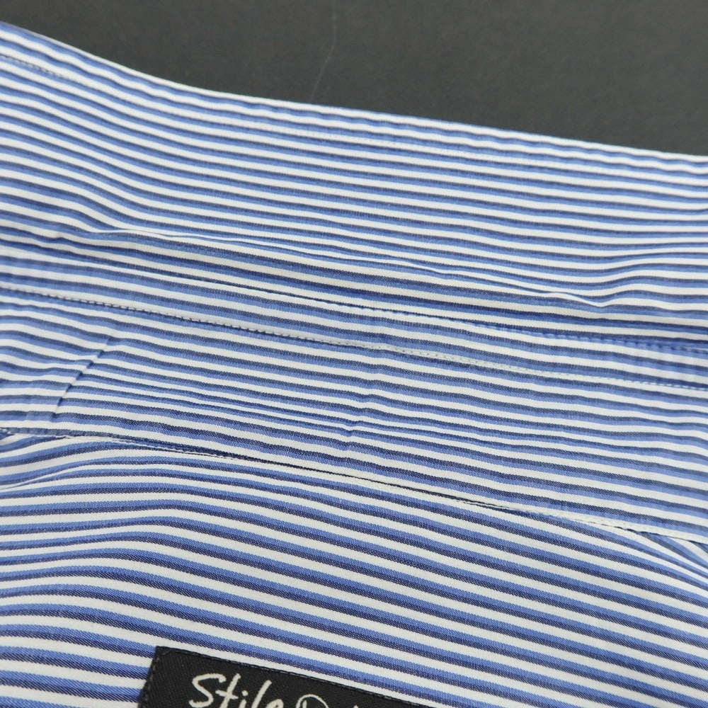 【中古】スティレ ラティーノ STILE LATINO コットン ストライプ レギュラーカラー ドレスシャツ ホワイトxネイビー【 サイズ39 】【 状態ランクB 】【 メンズ 】 [APD]
