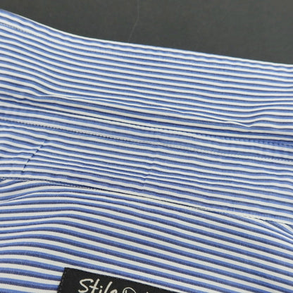 【中古】スティレ ラティーノ STILE LATINO コットン ストライプ レギュラーカラー ドレスシャツ ホワイトxネイビー【サイズ39】【 状態ランクB 】【 メンズ 】