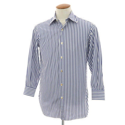 【中古】スティレ ラティーノ STILE LATINO コットン ストライプ レギュラーカラー ドレスシャツ ホワイトxネイビー【サイズ39】【 状態ランクC 】【 メンズ 】